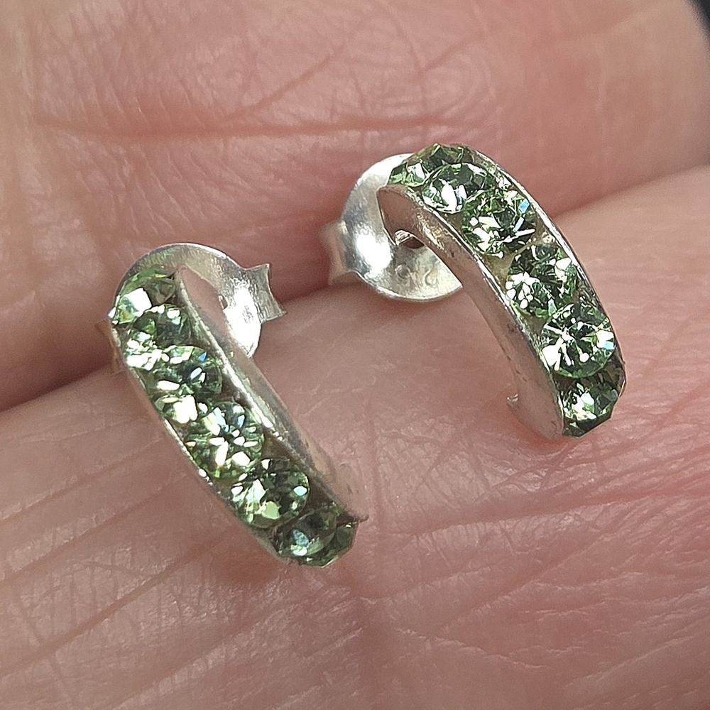 Sterling Silver Green Crystal Half Hoop Earrings